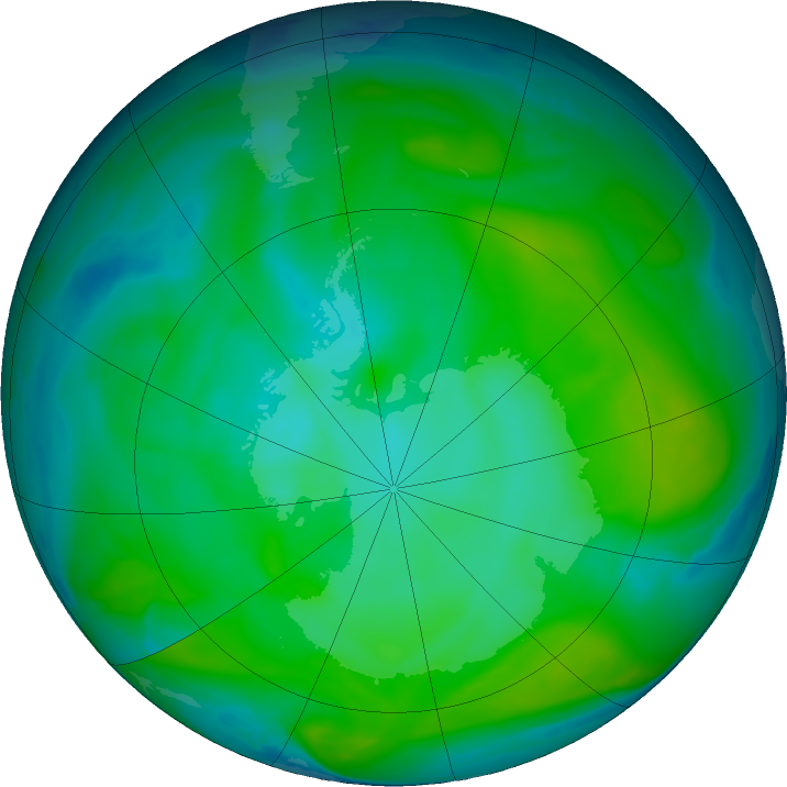 Antarctic ozone map for 10 January 2020